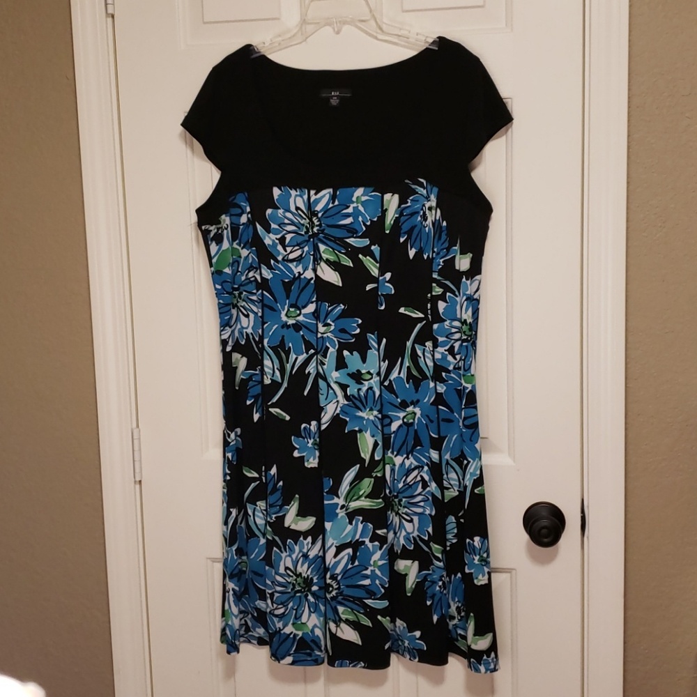 Blue and Black Floral Print Jersey Dress Size 16W